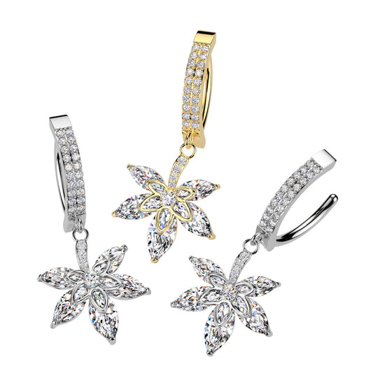 Claw-Set Crystal Hemp Leaf Dangle Clicker 14g