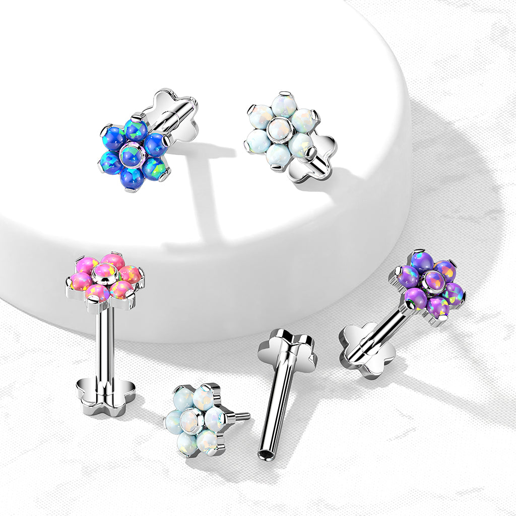 Premium G23 Titanium Flower Base Opal Threadless Flat Back