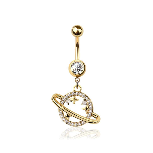 Saturn Crystal Navel Dangle 14g