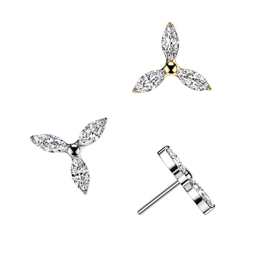 Premium 23 Titanium Tri-Petal Flower Crystal Threadless Top