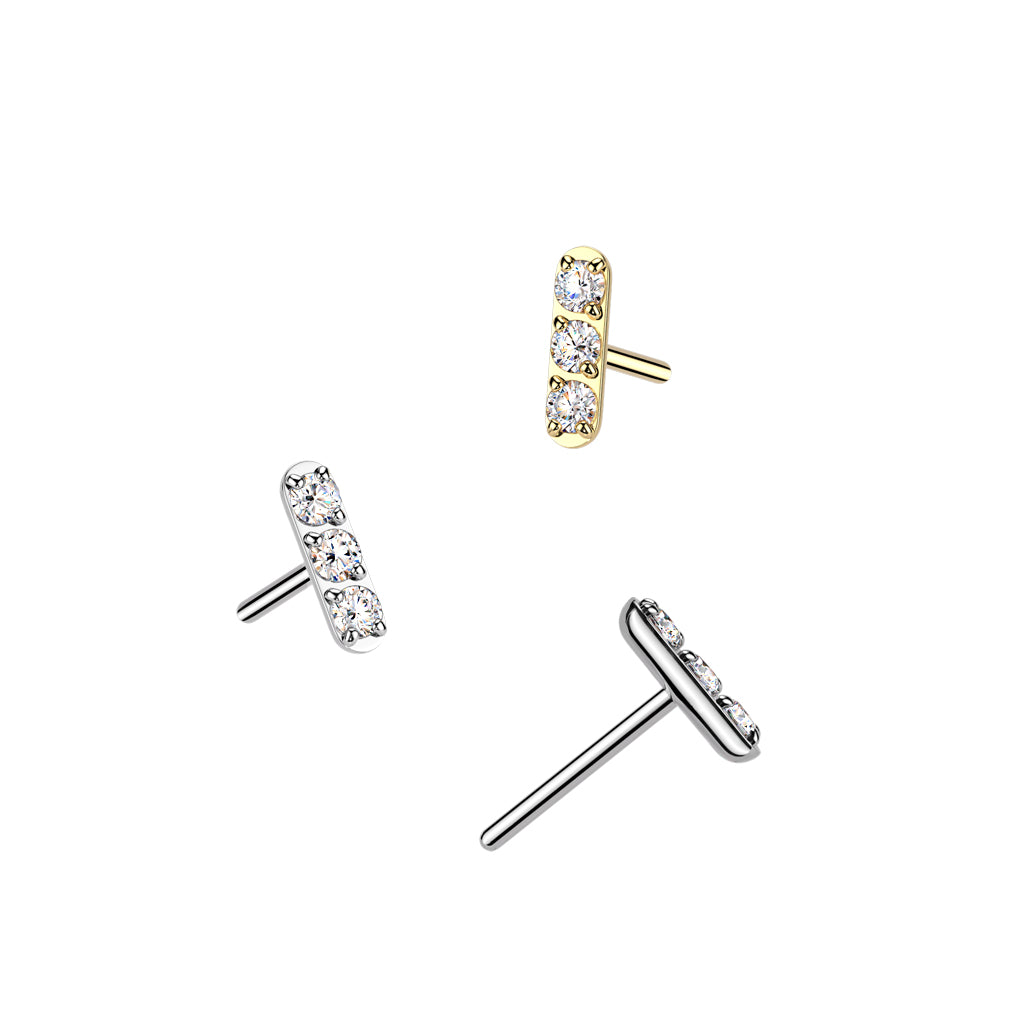 Premium 23 Titanium Claw-Set Tri-Crystal Bar Threadless Top