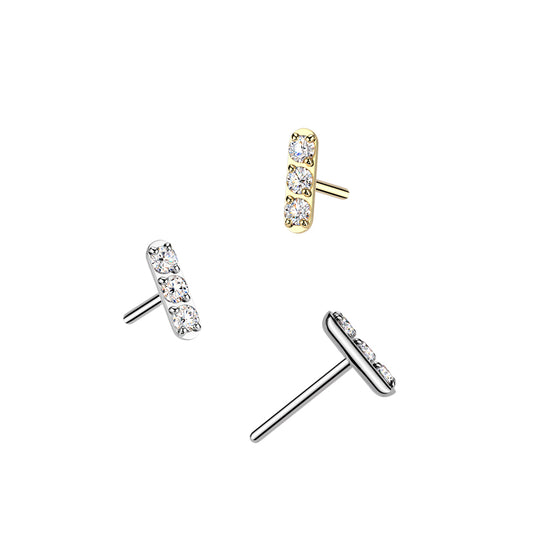 Premium 23 Titanium Claw-Set Tri-Crystal Bar Threadless Top
