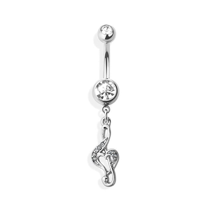 Treble Clef Crystal Navel Dangle 14g