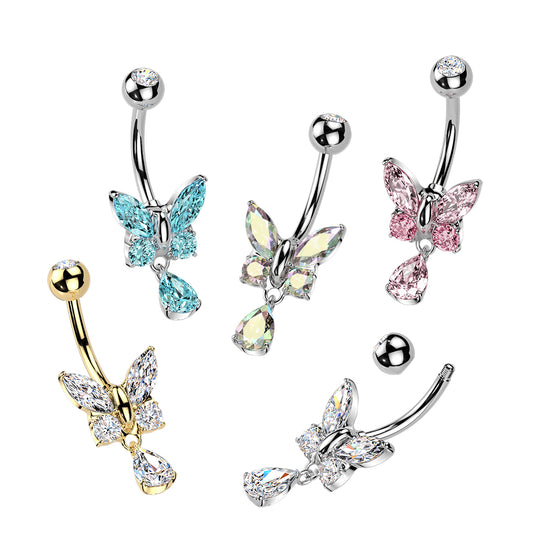 Crystal Butterfly Tear Drop Navel Dangle 14g