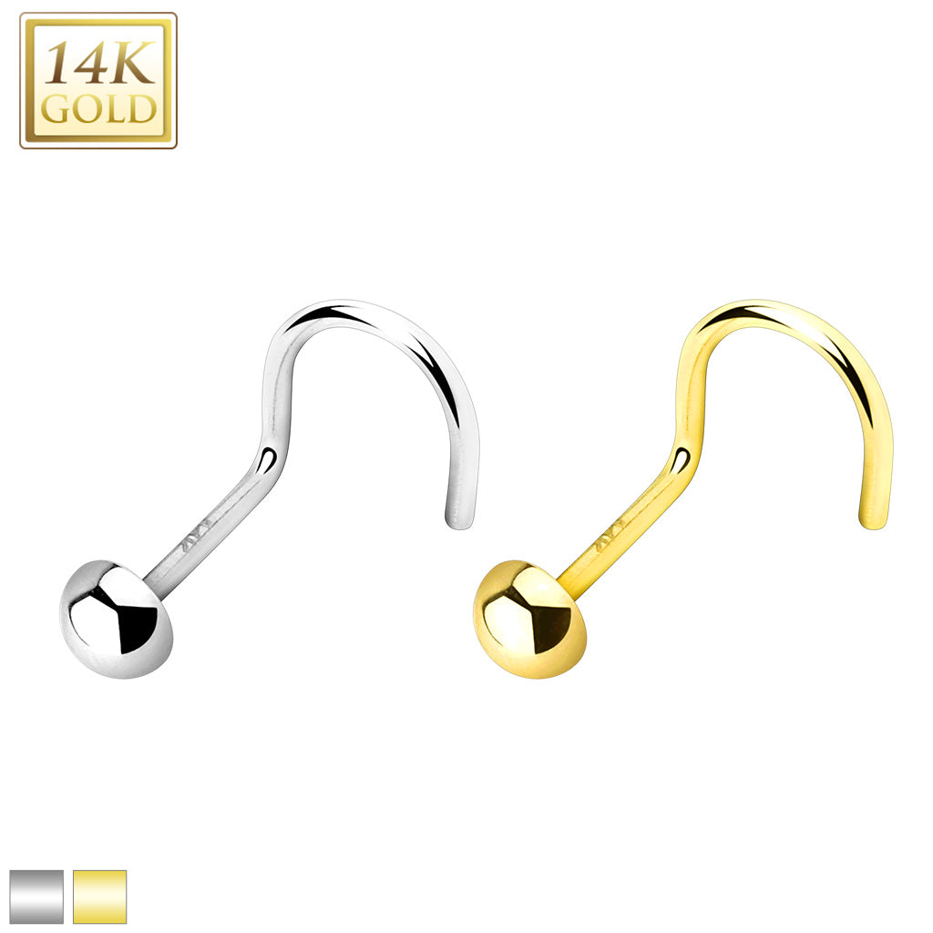 14K Gold Dome Top Nose Screw 20g