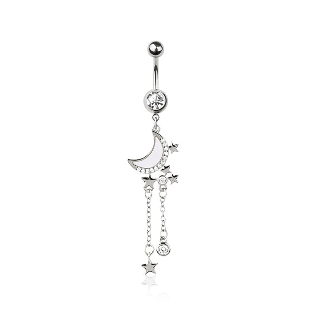 Moon Rain of Stars Crystal Navel Dangle 14g