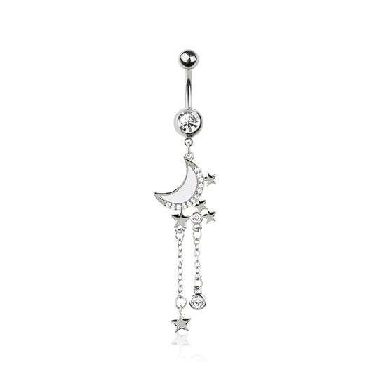 Moon Rain of Stars Crystal Navel Dangle 14g