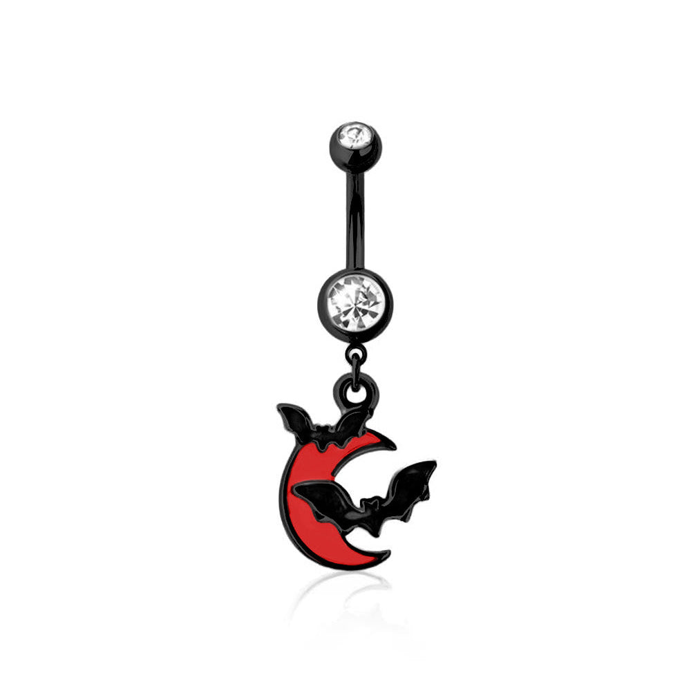 Bats and Crescent Moon Navel Dangle 14g
