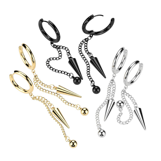 Spike & Bead Chain Dangle Cuff Earrings