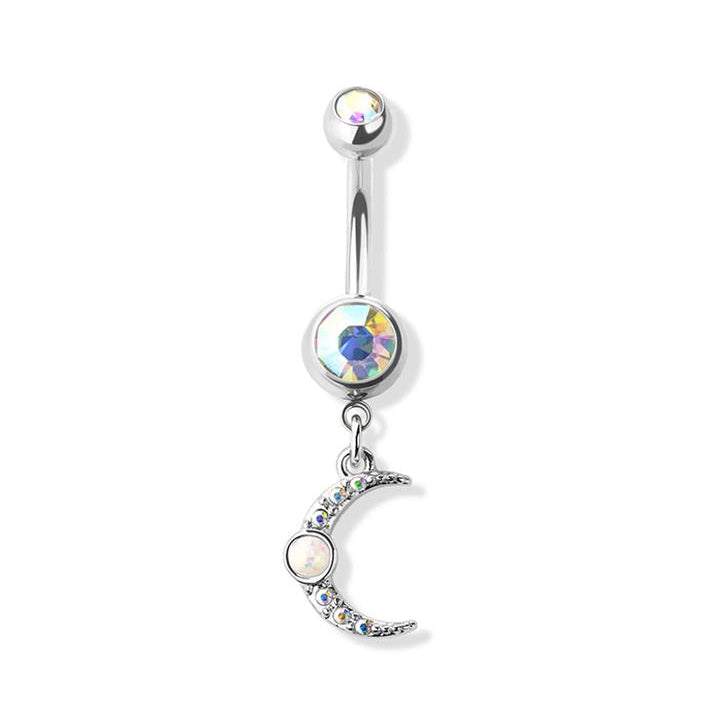 Sparkle Multicolor Crystal Moon Navel Dangle 14g