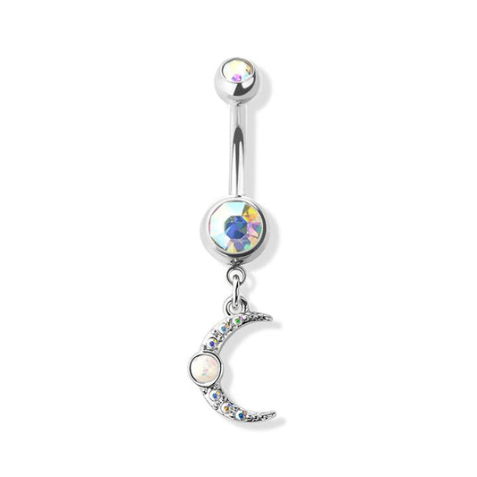 Sparkle Multicolor Crystal Moon Navel Dangle 14g