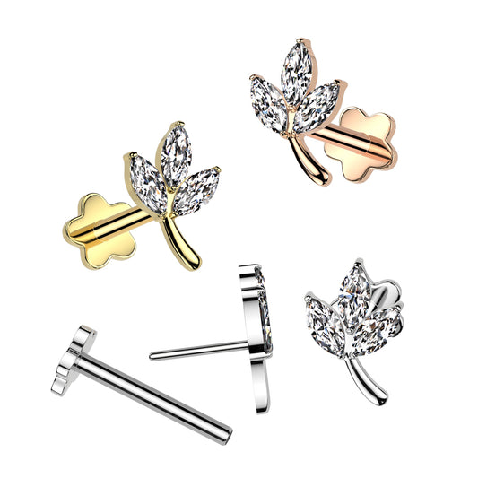 Premium G23 Titanium Flower Base Leave Threadless Flat Back