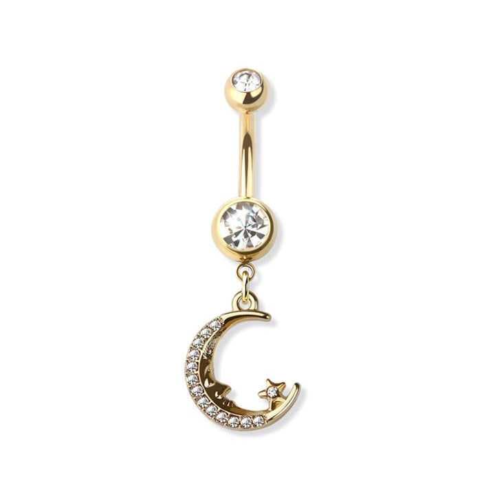 Sleepy Moon and Star Crystal Navel Dangle 14g