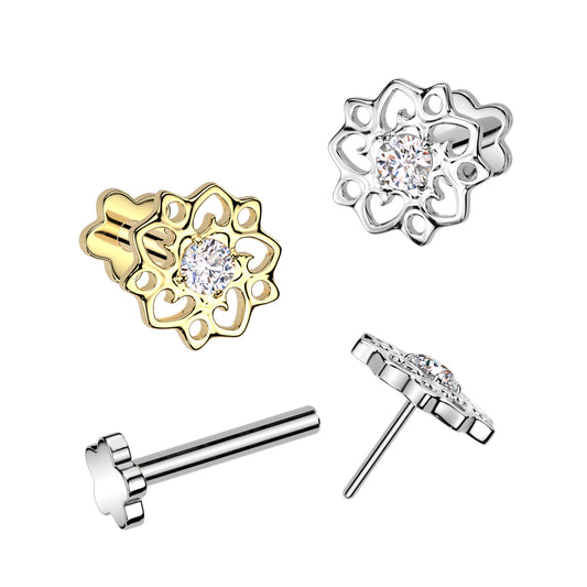 Premium G23 Titanium Flower Filigree Threadless Flat Back