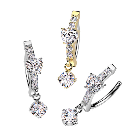 Claw-Set Crystal Heart Circle Dangle Clicker 14g