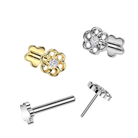Premium G23 Titanium 6-Petals Flower Filigree Threadless Flat Back