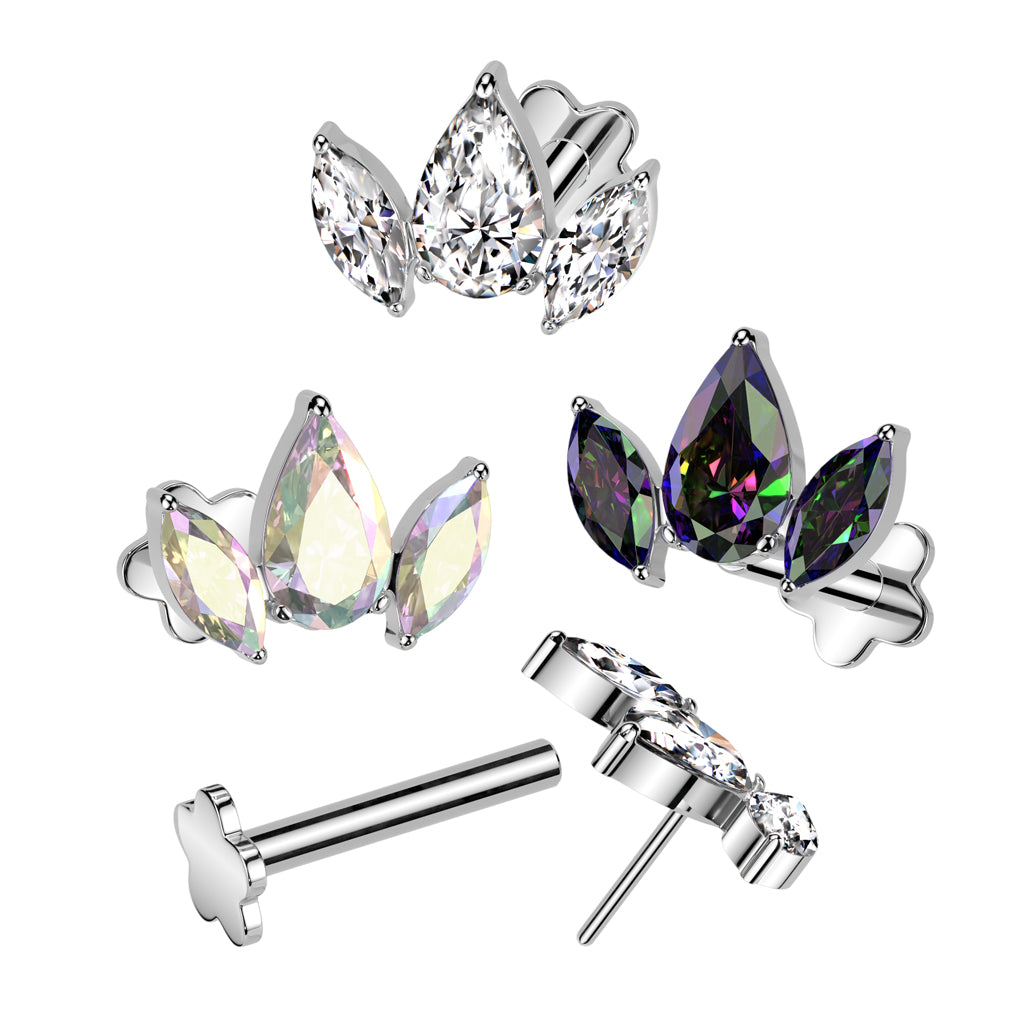 Premium G23 Titanium Triple Marquise Flower Base Threadless Flat Back