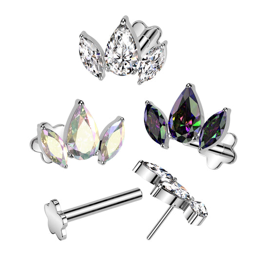 Premium G23 Titanium Triple Marquise Flower Base Threadless Flat Back