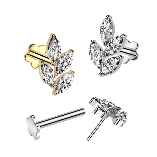 Premium G23 Titanium Leaves Flower Base Threadless Flat Back