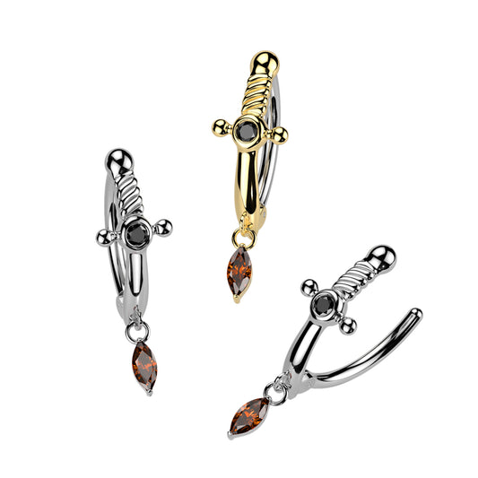 Dagger Marquise Crystal Dangle Clicker 14g