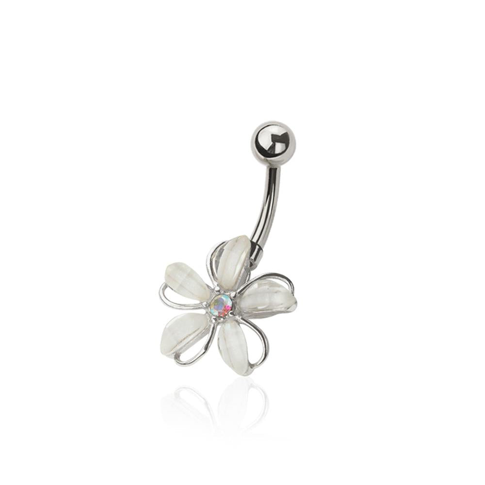 White Sparkle Orchid Navel Barbell 14g