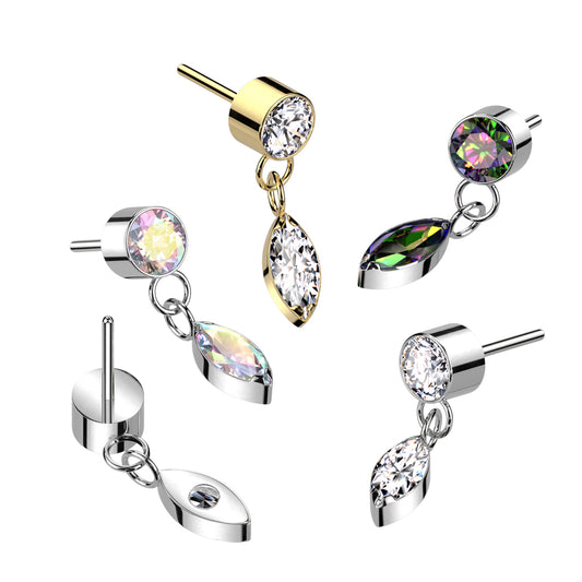 Premium G23 Titanium Crystal Chain Marquise Dangle Threadless Top
