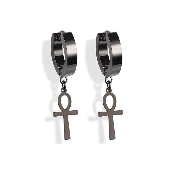 Ankh Cross Dangle Cuff Earrings