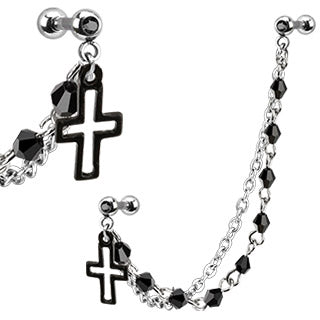 Premium Surgical Steel Cross Dangle Ball Back + Chain Earrings