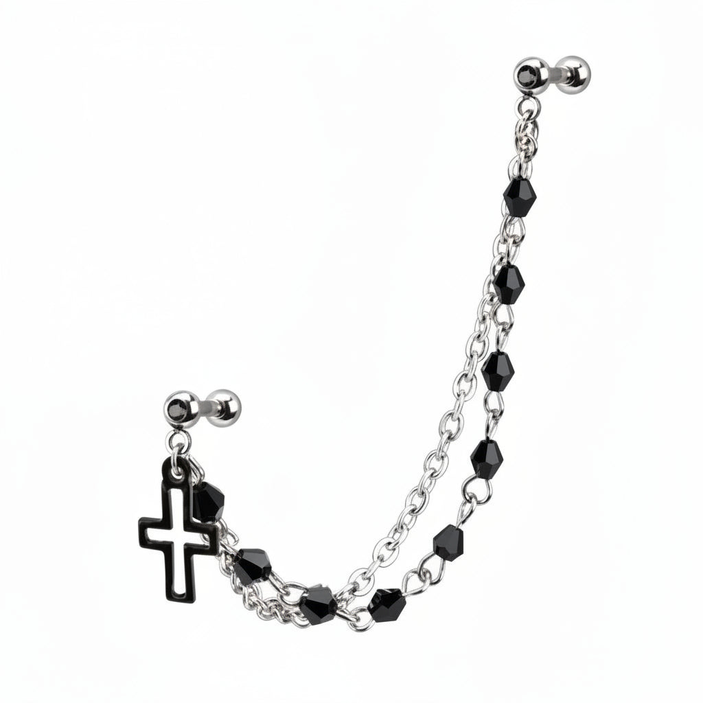 Premium Surgical Steel Cross Dangle Ball Back + Chain Earrings