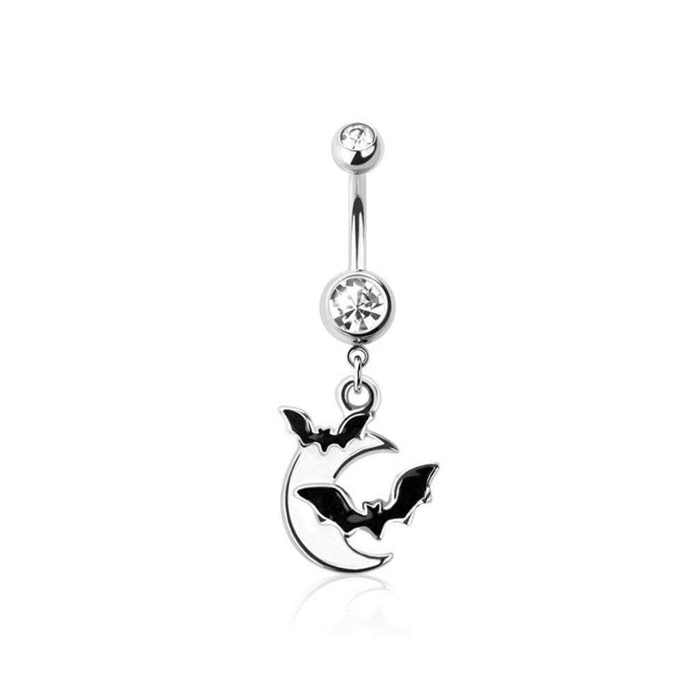 Bats and Crescent Moon Navel Dangle 14g