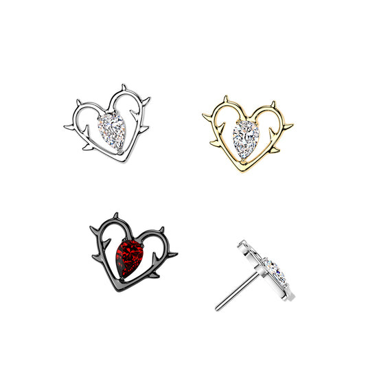 Premium G23 Titanium Luxe Crystal Thorn Heart Threadless Top