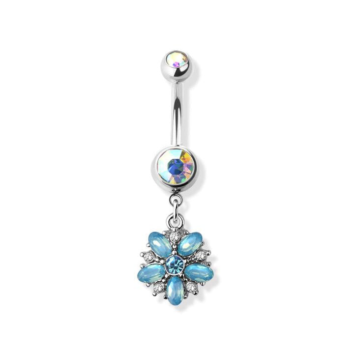 Jeweled Blossom Crystal Navel Dangle 14g