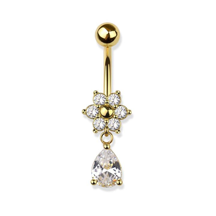 Delicate Daisy Drop Crystal Navel Dangle 14g