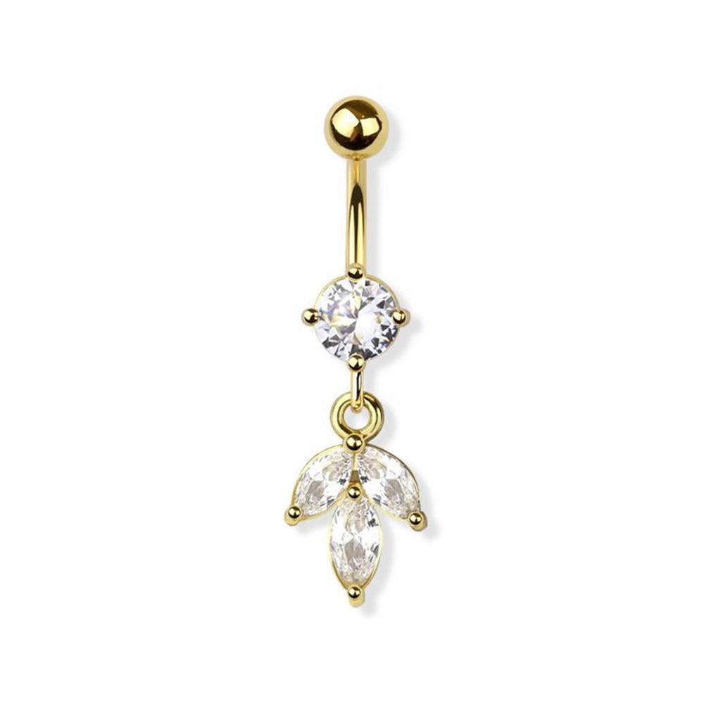 Tri-Marquise Claw-set Floral Navel Dangle 14g