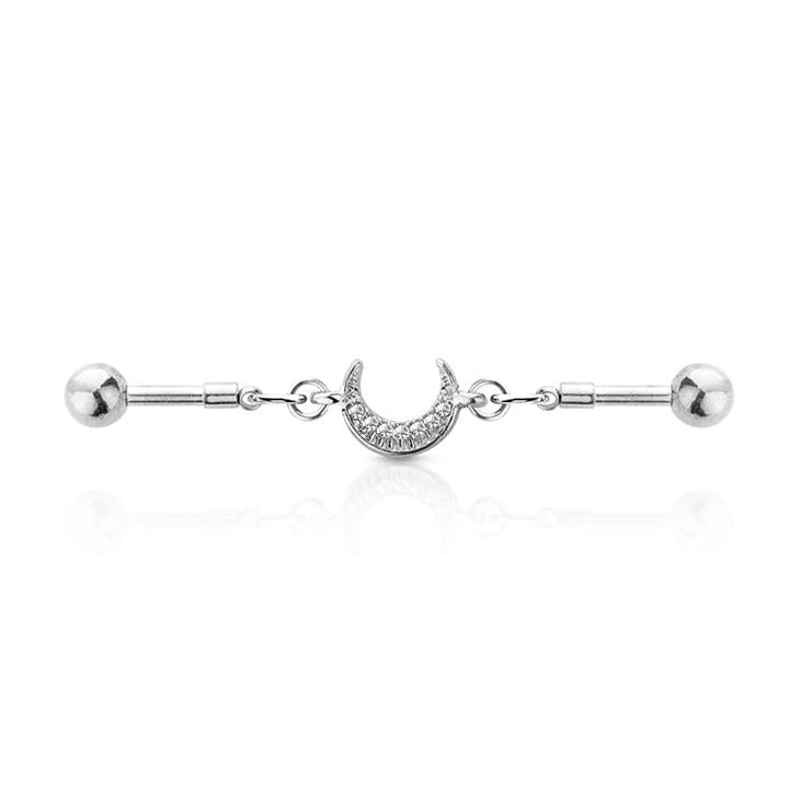 Chain Crystal Moon Industrial Barbell 14g