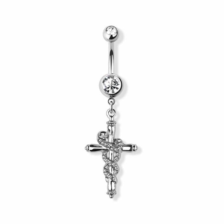 Claw-Set Serpent Cross Navel Dangle 14g