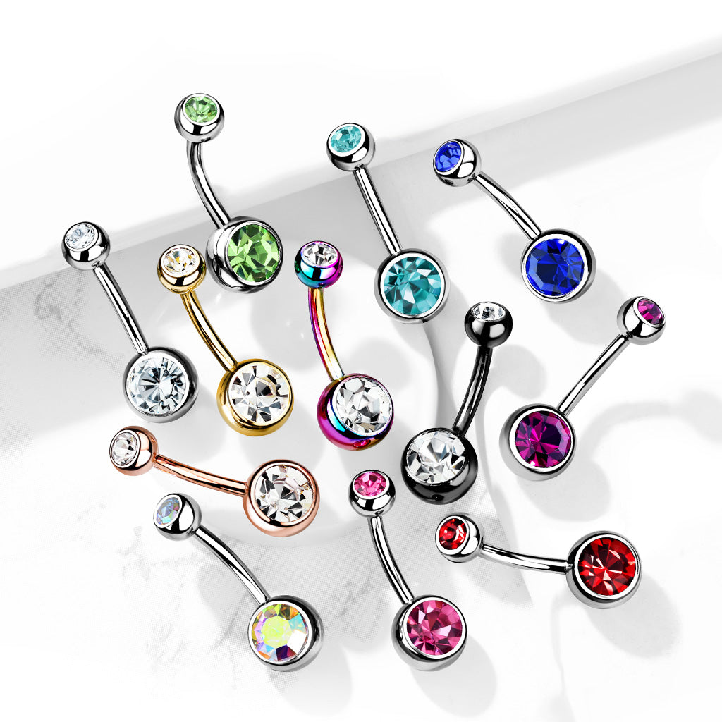 Premium G23 Titanium Crystal Navel Barbell Externally Threaded 14g