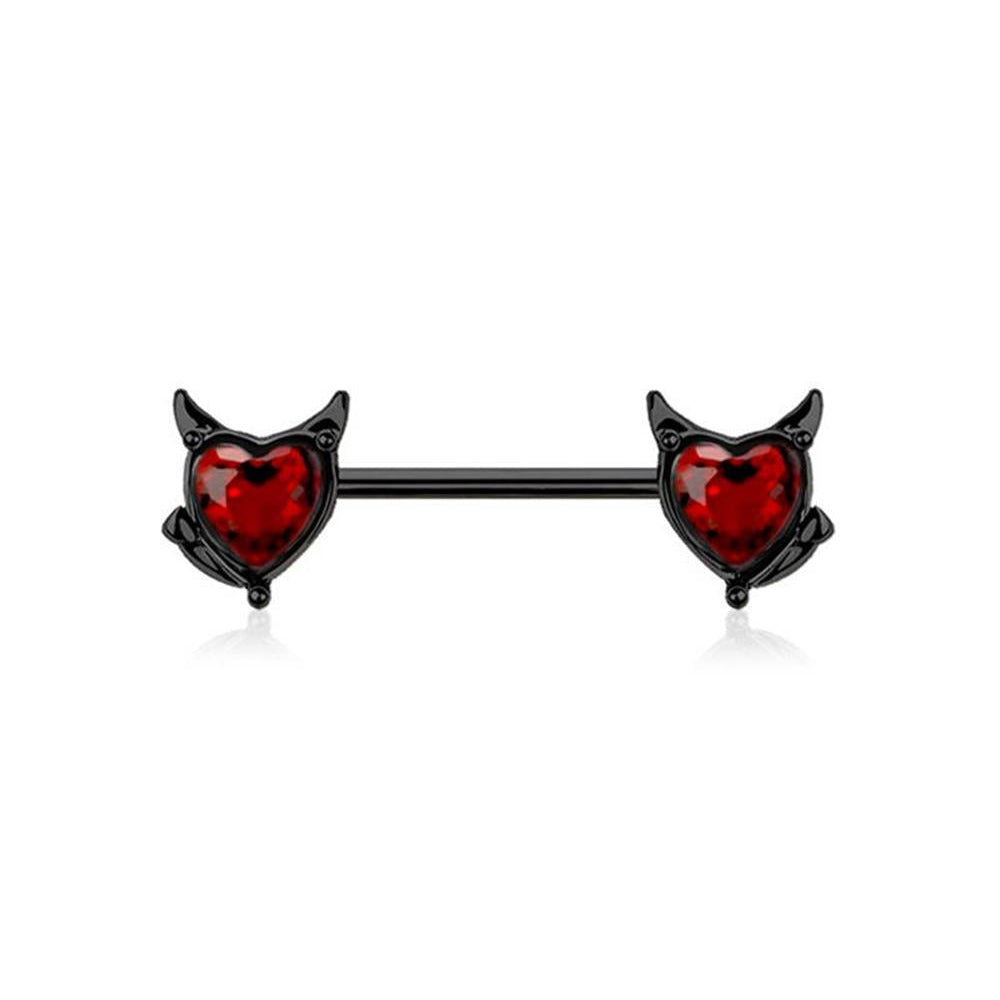 Gothic Kitty Heart Crystal Nipple Barbell 14g