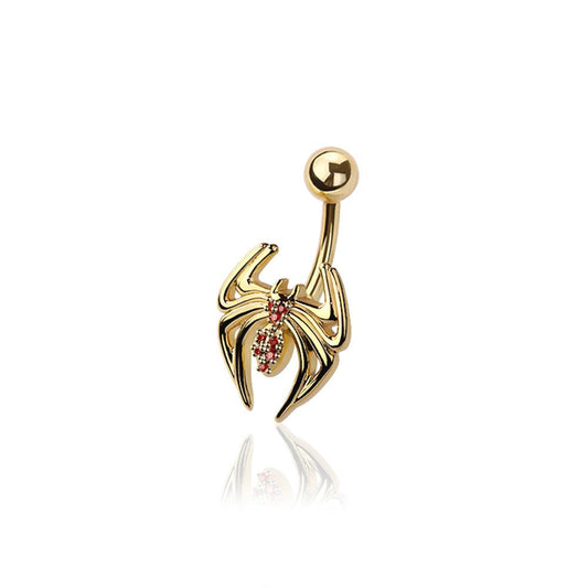 Red Crystal Gothic Spider Navel Barbell 14g