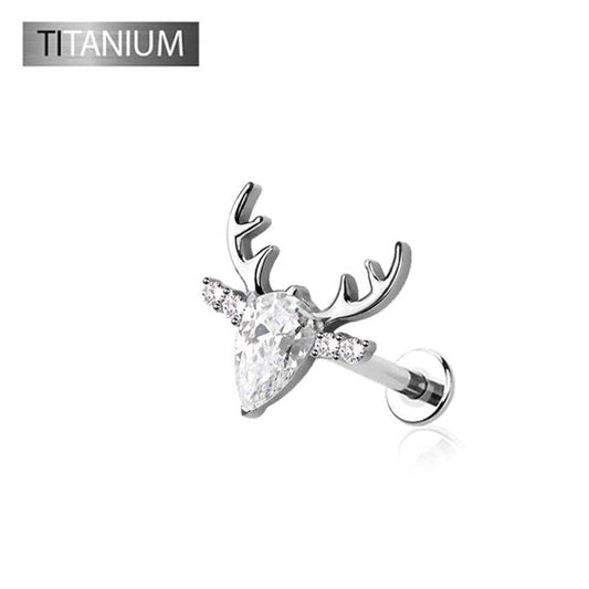 Premium G23 Titanium Crystal Deer Threadless Flat Back