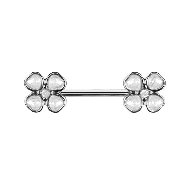 Four-Leaf Clover Crystal Nipple Barbell 14g