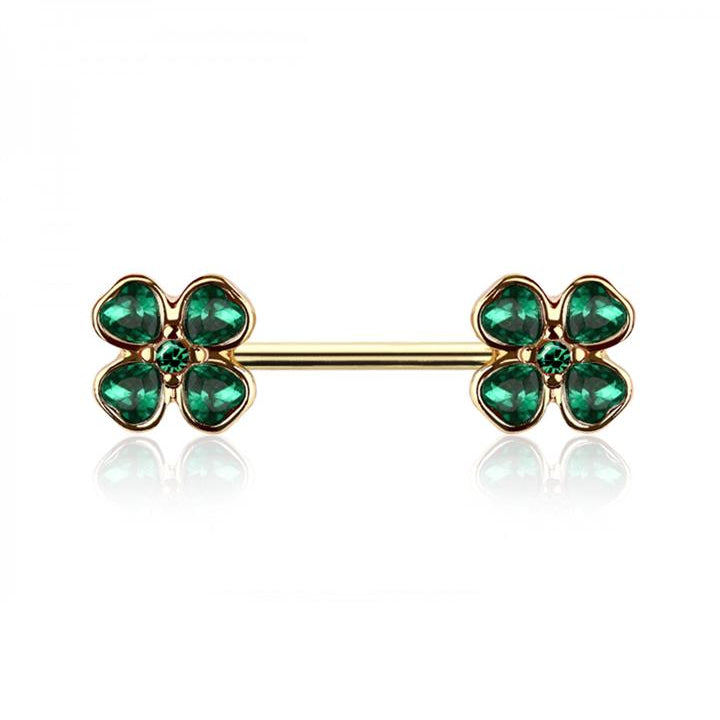 Four-Leaf Clover Crystal Nipple Barbell 14g