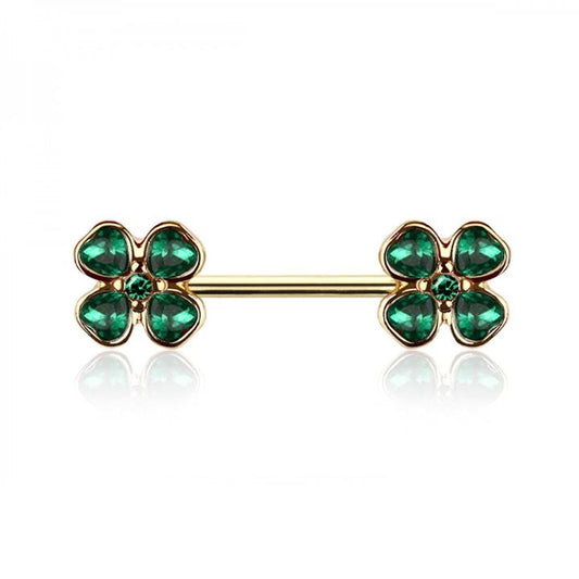 Four-Leaf Clover Crystal Nipple Barbell 14g