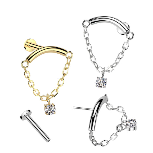 Premium G23 Titanium Claw-Set Crystal Chain Dangle Threadless Flat Back