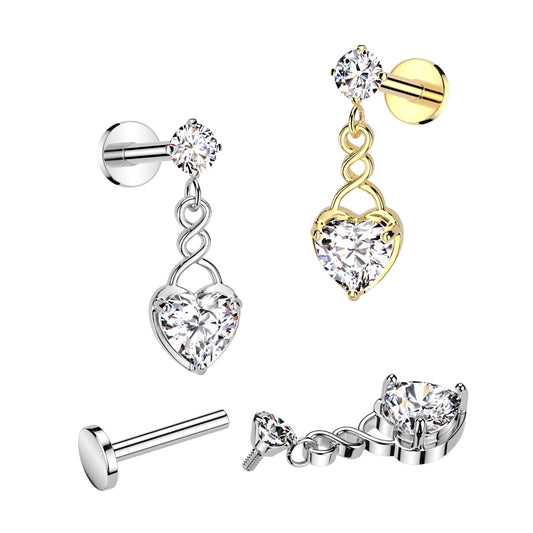 Claw-Set Crystal Heart Dangle Flat Back 16g