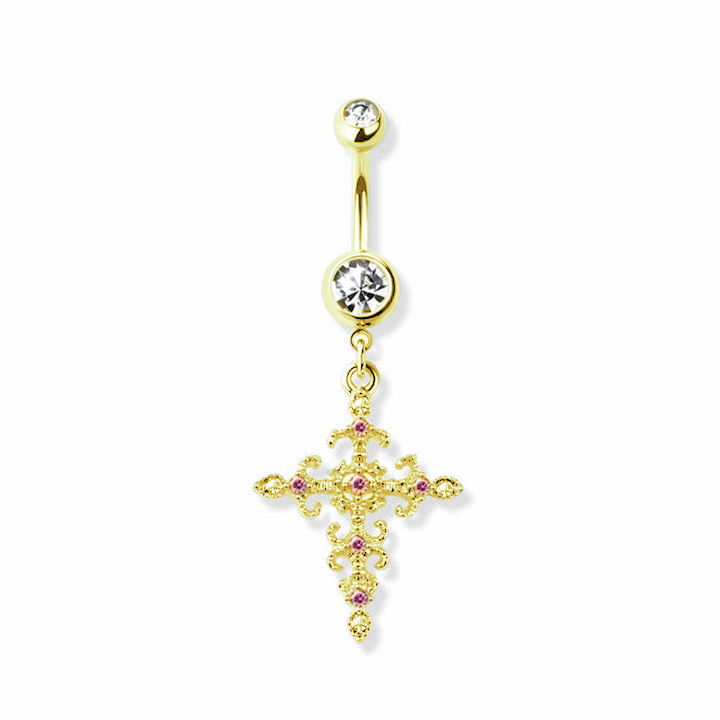 Baroque Cross Navel Dangle 14g