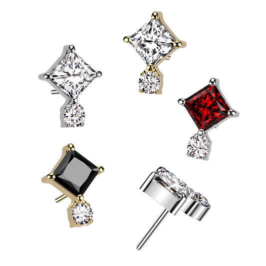 Premium G23 Titanium Luxe Crystal Rhombus + Circle Threadless Top