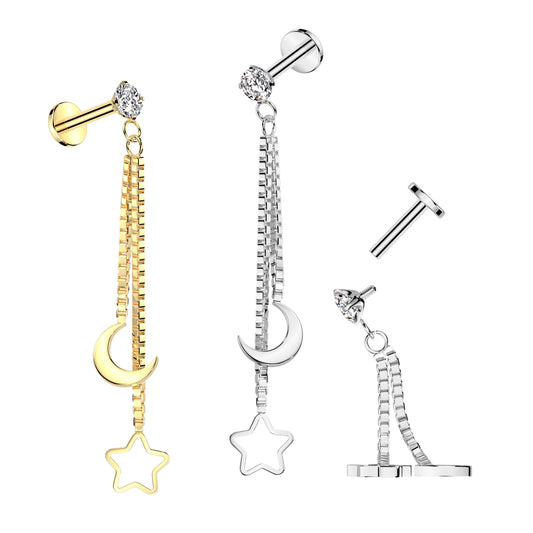 Premium Claw-Set Crystal Double Moon and Star Dangle Flat Back 16g