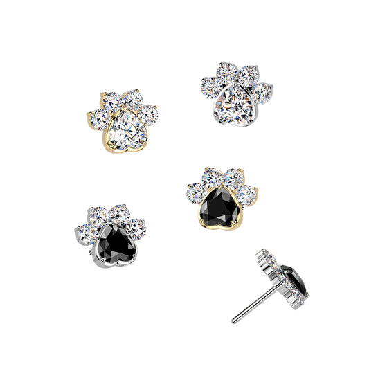 Premium G23 Titanium Paw Print Crystal Luxe Threadless Top