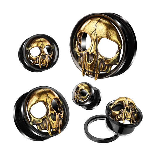 Gold Skull Plugs Machine Head 0g - 1"